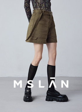 【可调节腰】MSLAN春季美式复古绿色收腰双口袋短裤MFCE6103