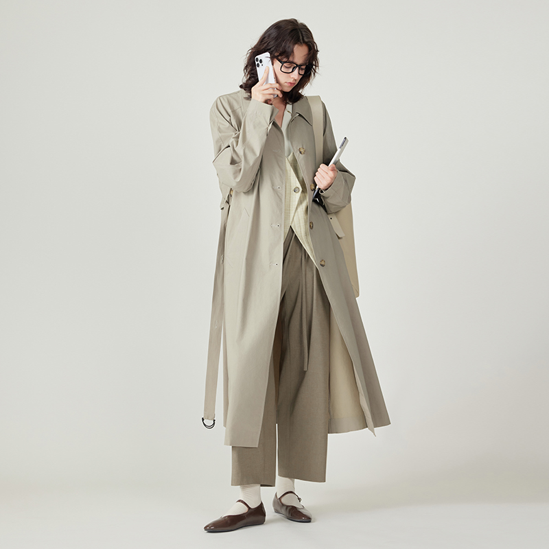 【明星同款】MSLAN 25秋高级感灰调设计感长款风衣外套