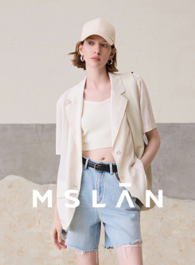 不易粘毛/MSLAN夏季透气文艺简约波浪纹薄款短袖西装MFBE2504