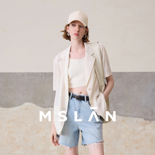 西装 不易粘毛 短袖 透气文艺简约波浪纹薄款 MFBE2504 MSLAN夏季