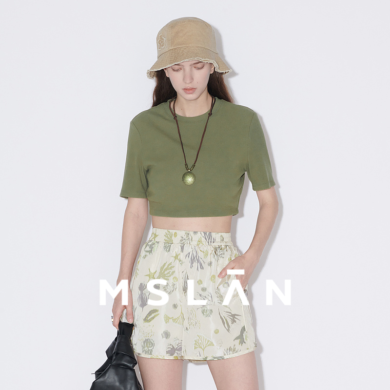 夏季圆领个性露腰百搭T恤MSLAN