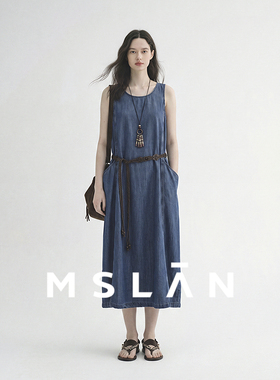 天丝牛仔/MSLAN简约日系背心裙 清爽透气垂顺蓝色连衣裙春夏