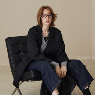 黑色职场外套MECM2505 outlet秋冬都市廓形西装 知识分子 MSLAN