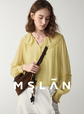 轻盈天丝/MSLAN呼吸感微透雪纺衫 法式打揽荷叶边套衫MFCE1508