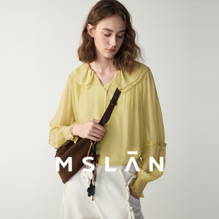 打揽荷叶边套衫 法式 MFCE1508 MSLAN呼吸感微透雪纺衫 轻盈天丝