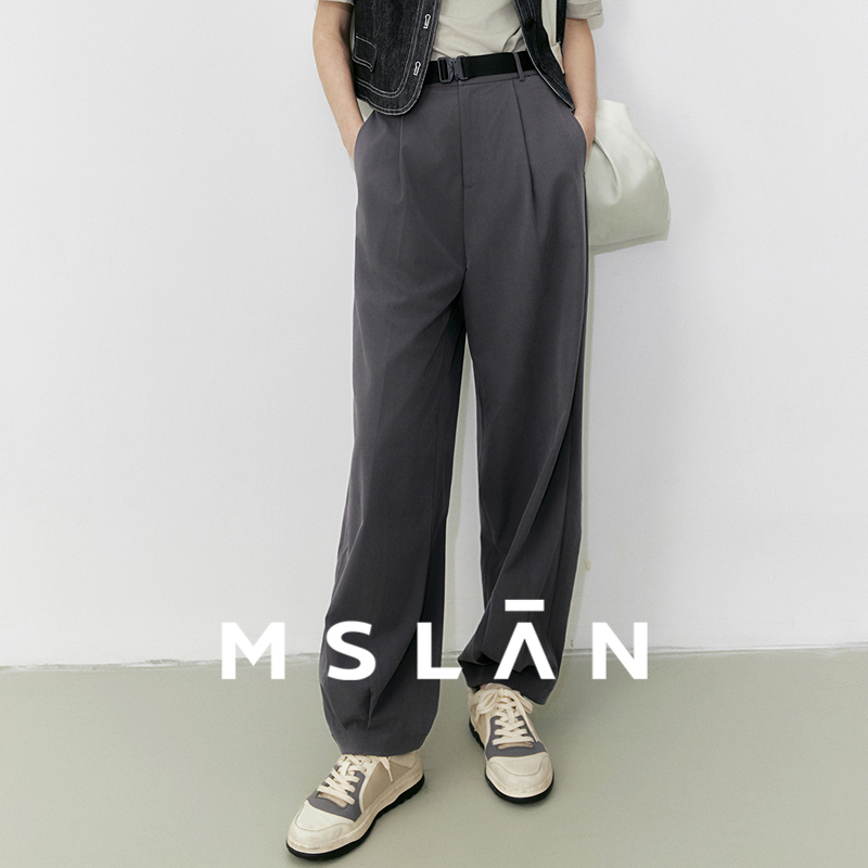 MSLAN丨25秋冬简约竖条纹简约肌理休闲裤显瘦哈伦裤