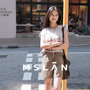 分割翻边纯棉牛仔短裤 MSLAN 个性 春季 MGCK196 商场同款