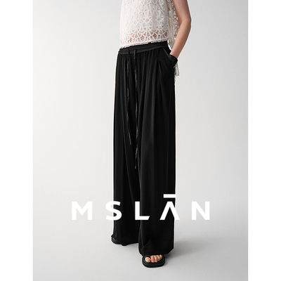 MSLAN垂感压褶滚条透气直筒裤