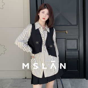 外套MFCE1411 MSLAN春夏学院风通勤醋纤波浪结衬衫 宽松竖条纹