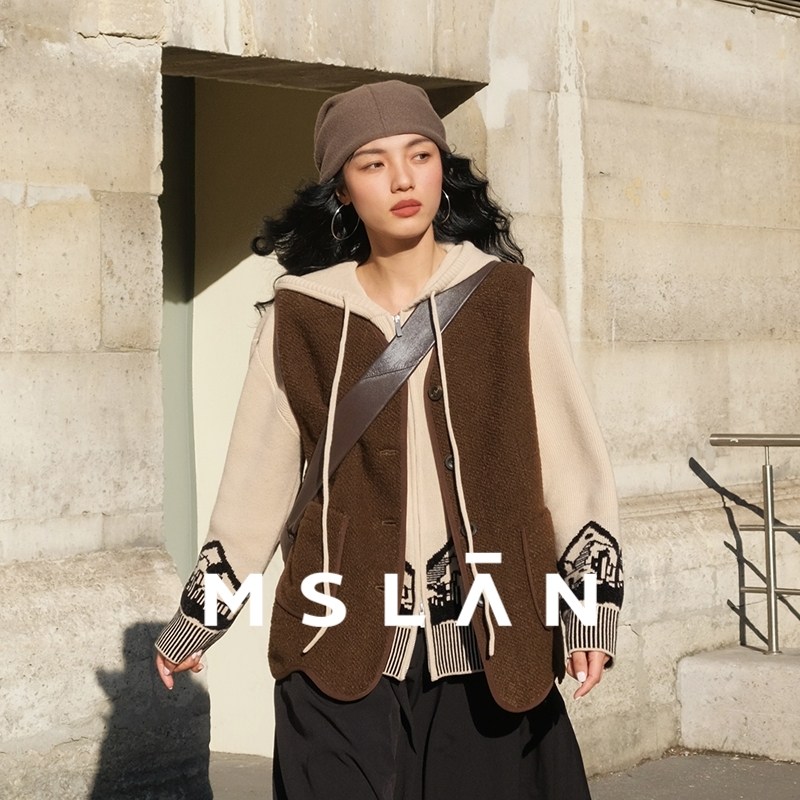 秀场同款/MSLAN澳洲羊毛马夹重磅厚实温暖感颗粒叠穿背心MGD