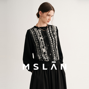 MGCW479 25秋复古菱格宽松印花假两件毛织开衫 绵羊毛 MSLAN