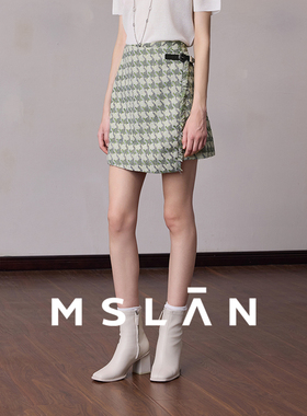 【千金小香】MSLAN春季miu系千鸟格粗花呢格纹短裙半身裙MFCM8101