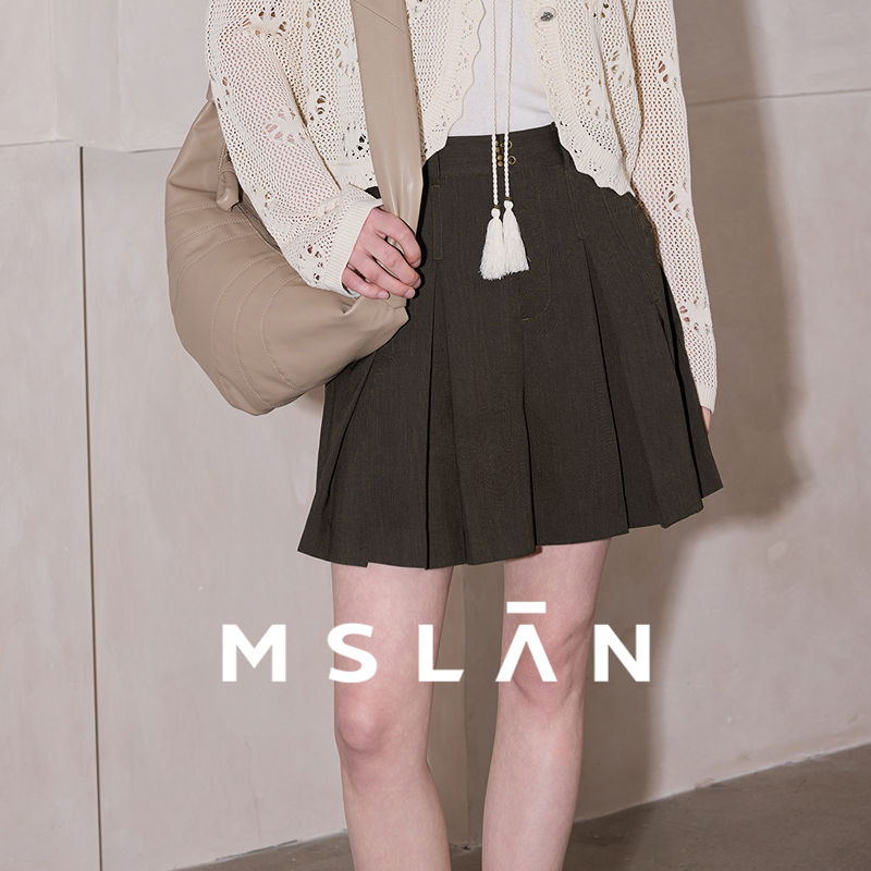 MSLAN柔软透气压褶滚条装饰短裤