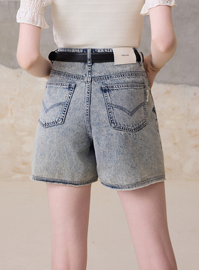 【透气不闷】MSLAN春夏时髦复古浅灰色水洗牛仔短裤MEBA7006