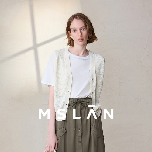MSLAN时尚黑白钩花针织马夹