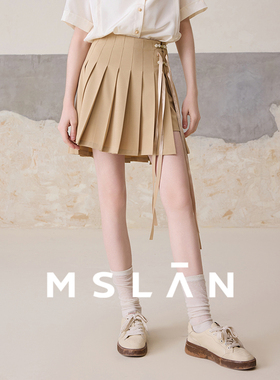 【新中式】MSLAN25早秋系带盘扣A字裙国风压褶裙半身裙MEBN8202
