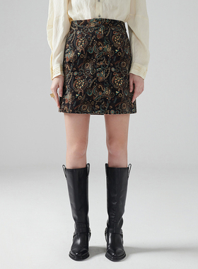 【灯芯绒A字裙】MSLAN春季复古民族风棉质高腰半身裙女MEDA8102