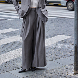 灵动百褶|MSLAN两穿清冷感垂顺阔腿裤可拆卸飘带轻盈西装裤裙