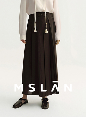 MSLAN智性通勤 气质显瘦通勤休闲压褶中长裙半身裙MHAQ019