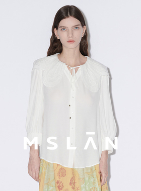 MSLAN早秋减龄绣花娃娃领雪纺衫/ 系带大翻领长袖衬衫MFBA1405