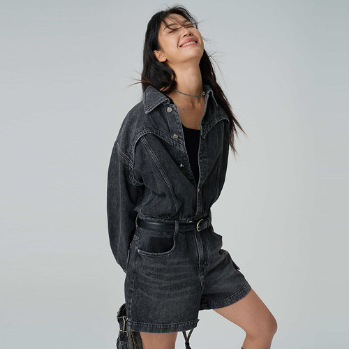 港风休闲牛仔连体裤MSLAN100%棉