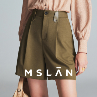 质感斜纹西裤 短裤 MSLAN早春A字型异材裤 裤 MFDK069 袢松紧西装