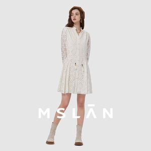 MSLAN设计感博主同款法式优雅蕾丝女荷花领连衣裙MFAV4105