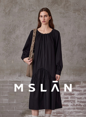 莱赛尔混纺/MSLAN26早春复工圆领不规则下摆H型显瘦连衣裙