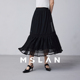 轻盈灵动 MSLAN时髦褶皱拼接蕾丝黑色网纱中裙半身裙女MFDQ063