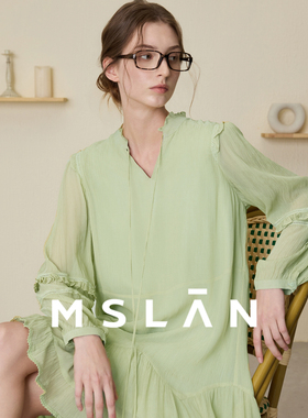 MSLAN商场同款春季法式浪漫肌理感少女风花边连衣裙MEAE4102