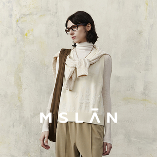 MSLAN凉感冰丝春夏V领船锚图案针织背心马夹女