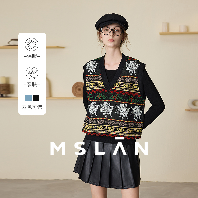 MSLAN复古印花丘比特针织背心