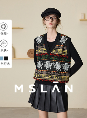 【叠搭单品】MSLAN早春甜美复古丘比特V领针织背心马夹MECA1302
