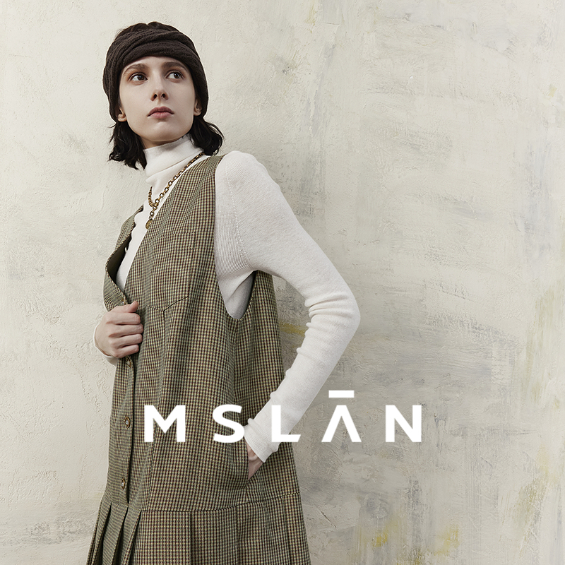 MSLAN英伦学院风V领格裙