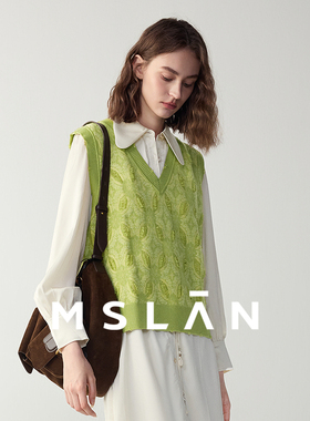 MSLAN复古气质提花针织背心马甲女MFAN1307