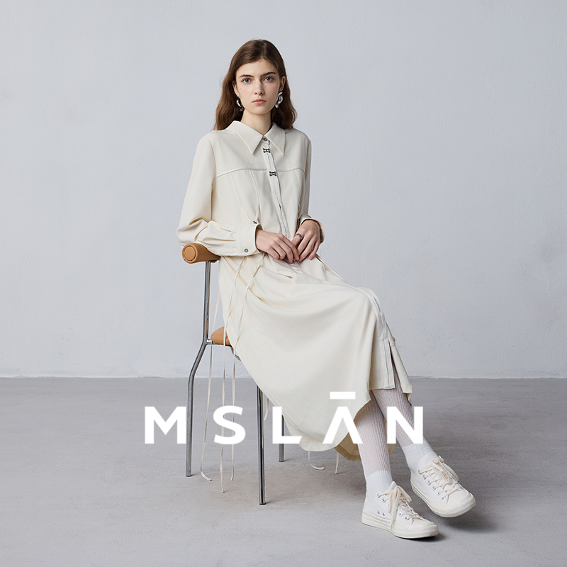 MSLAN设计感绣花滚条连衣裙