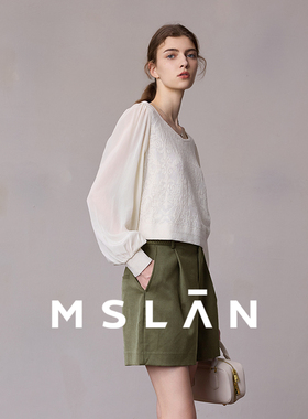 【遮肉泡泡袖】MSLAN春季文艺知性方领短款收腰毛织套衫MFCE1307