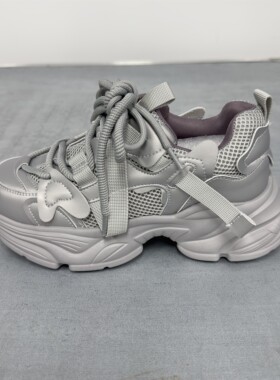 厚底老爹鞋2026新款春秋女款炸街欧洲站灰色运动休闲鞋