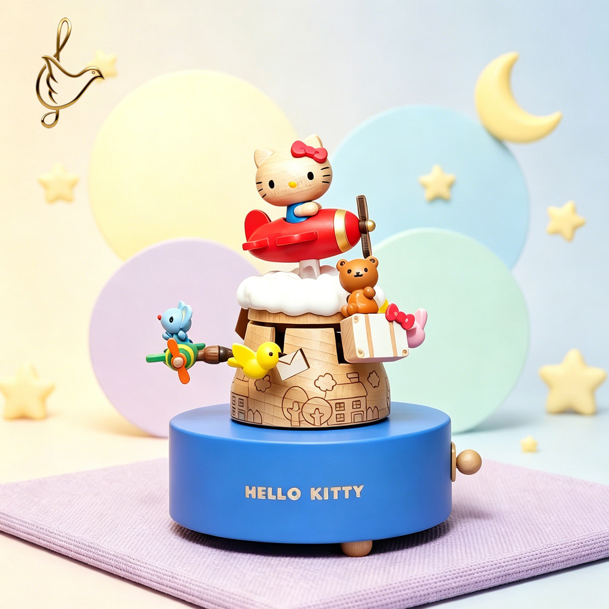 HELLOKITTY旋转上下飞机音乐盒八音盒三丽鸥生日礼物女生礼物卡通