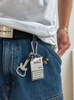 clean fit创意烟灰盒钥匙扣金属包挂黑8骰子吉他滑板百搭腰间配饰