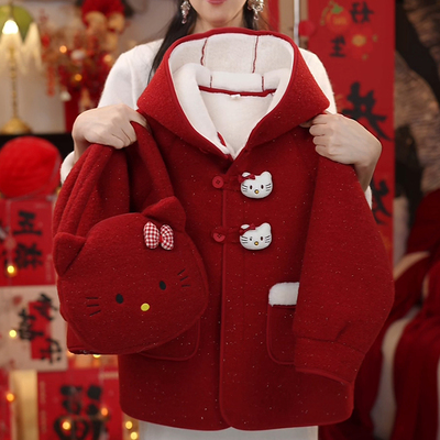 【送包包】冬季新款儿童时尚加绒加厚可爱kt卡通连帽外套HCE367