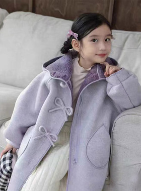 【现货】儿童连帽加绒保暖外套时尚百搭女中大童加绒上衣MZE120