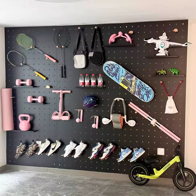 实木洞洞板黑色置物架展示架