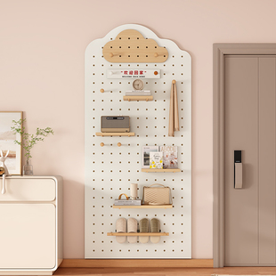 实木洞洞板定制置物架玄关入户墙面收纳架多层实木挂衣挂架展示墙