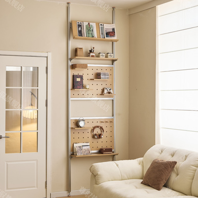 顶天立地洞洞板置物架免打孔定制实木铝型材一体收纳展示装饰隔板