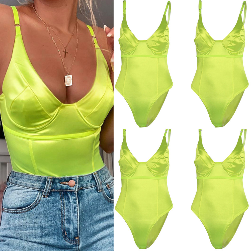 WOMEN SEXY SLING DEEP V NECK SLEEVELESS BODYSUIT STRETCH LEO