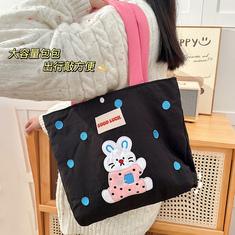 卡通刺绣大容量通勤托特包手提袋