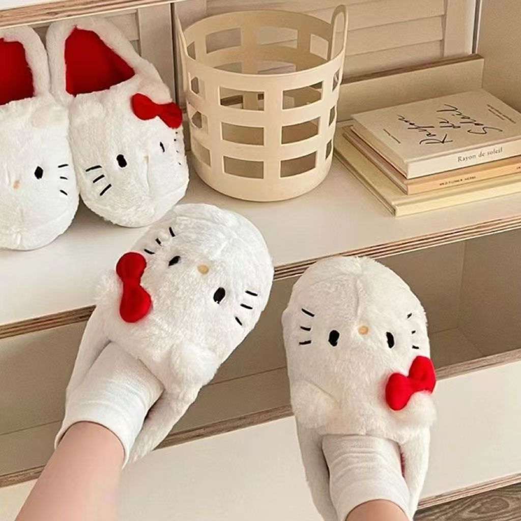 可爱猫甜美毛绒拖鞋女秋冬室内居家可外穿保暖棉拖防滑家用软底鞋
