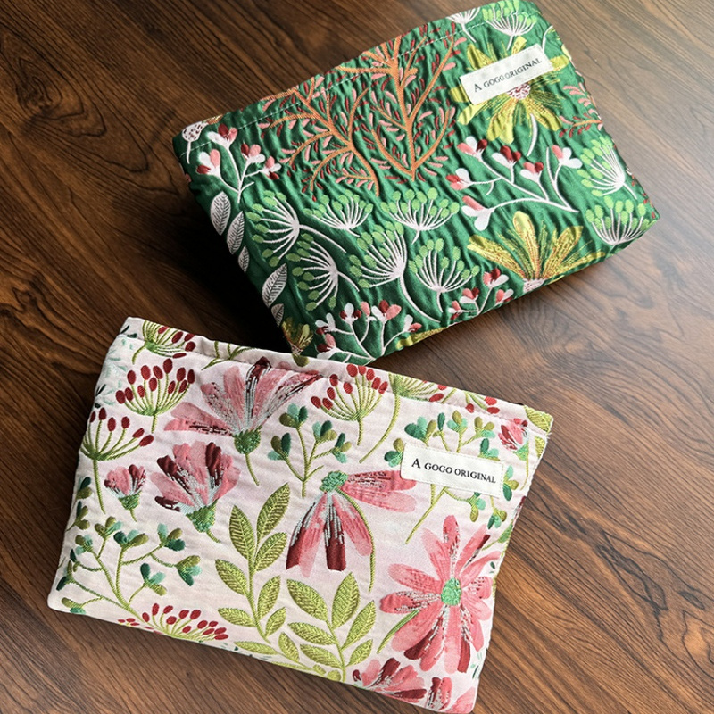 小众撞色花朵化妆包便携护肤品收纳袋文艺小方包内胆旅行内衣袋