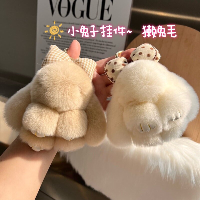 萌萌兔真獭兔毛蝴蝶结挂件包挂饰